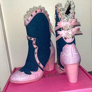 Sugar thrillz Tickled pink denim cowboy boots